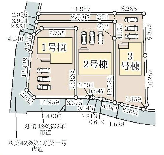 リーブルガーデンS富岡富岡第13　3号棟の区画図|駐車場３台ご用意しています！来客時も重宝します♪