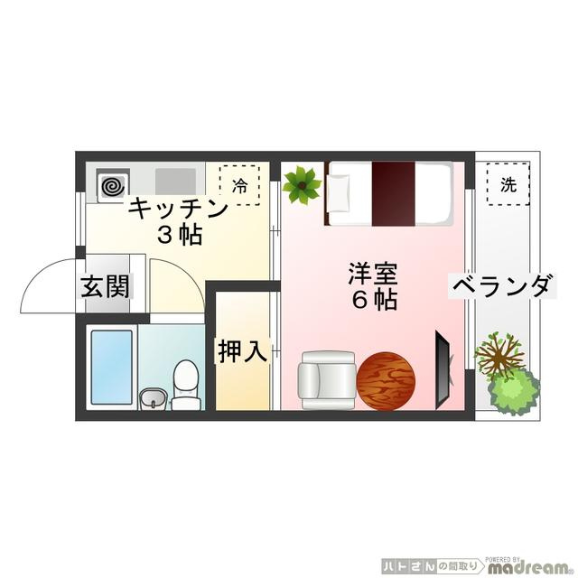 １Ｋ　２０．４㎡　３．５万円