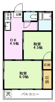 【間取り】 | フラワーハイツ | フラワーハイツ、101号室、２ＤＫ