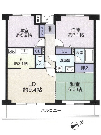 矢賀新町パ－クマンションの間取り
