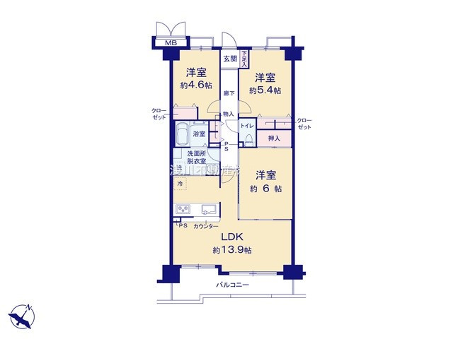 ベルシャトゥ八王子台町の間取り|～南向き3LDK　陽当たり良好、収納も豊富な間取りです～