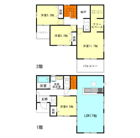 【間取り】 | ズットプラス高崎市下之城町15期ー② | 全居室洋室仕様＋南向き！
２階には納戸にフリースペース、ウォークインクローゼット付き！