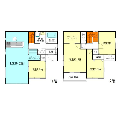 【間取り】 | ズットプラス高崎市下之城町15期ー④ | 全居室洋室仕様＋南向き！
リビングにはカウンター付きフリースペース完備！
