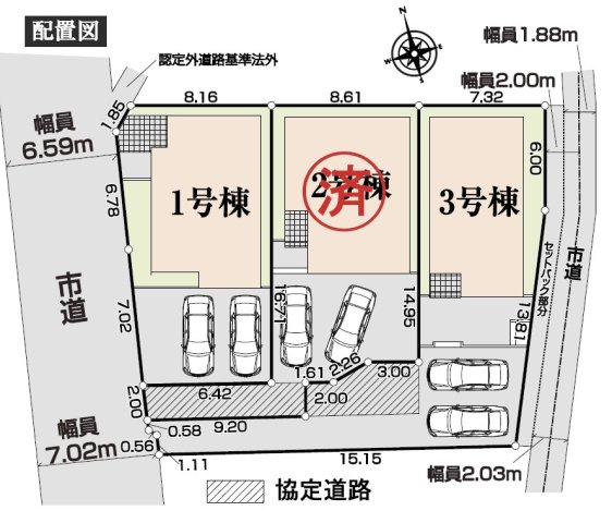 熊谷市箱田7丁目　AiTOWN　全3区画の区画図|■駐車スペース2台可能！