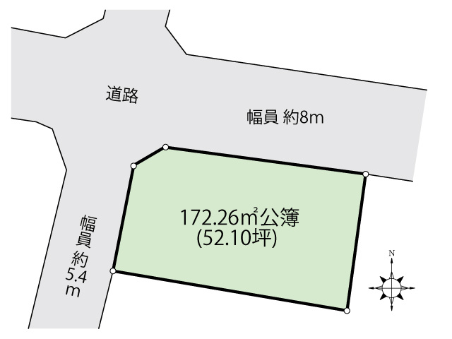 【土地図】 | 【建築条件なし】大仙市大花町 区画の整った住宅街の角地物件52.10坪 住宅用地