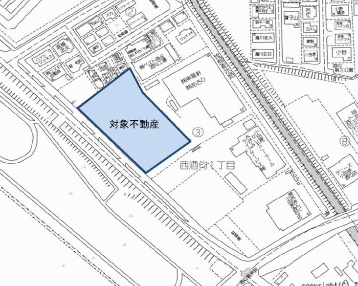 小田原市西酒匂1丁目　900坪越えの広大な敷地！の土地図