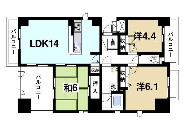 ローレルスクエア木津川台第１期4番館の間取り|新婚さんカップルさんに人気の間取りです