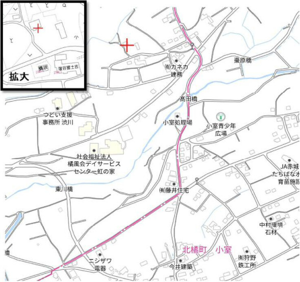 【土地】渋川市北橘町八崎　約２７１坪の地図