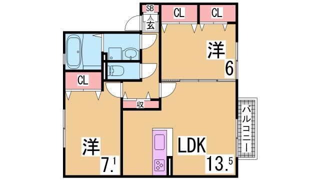 神戸市兵庫区大井通２丁目のアパートの間取り