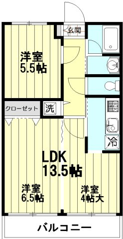 ☆1LDK間取り図☆可動間仕切りで2DK使用可☆