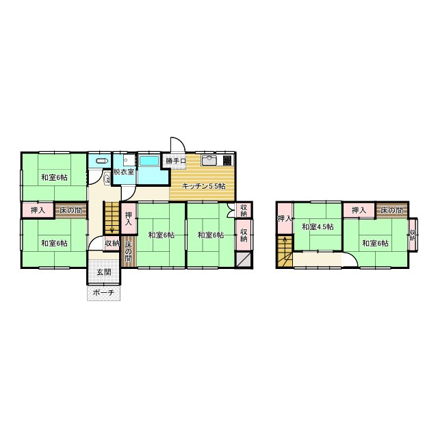高別当中古住宅の間取り|南向きのお部屋が主体の6Kの間取り