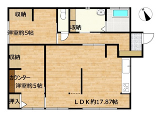 【間取り】 | 中央市東花輪 平屋の中古戸建 北東角地 内外装リフォーム中 | 建物面積70.63ｍ2 2LDKの間取り