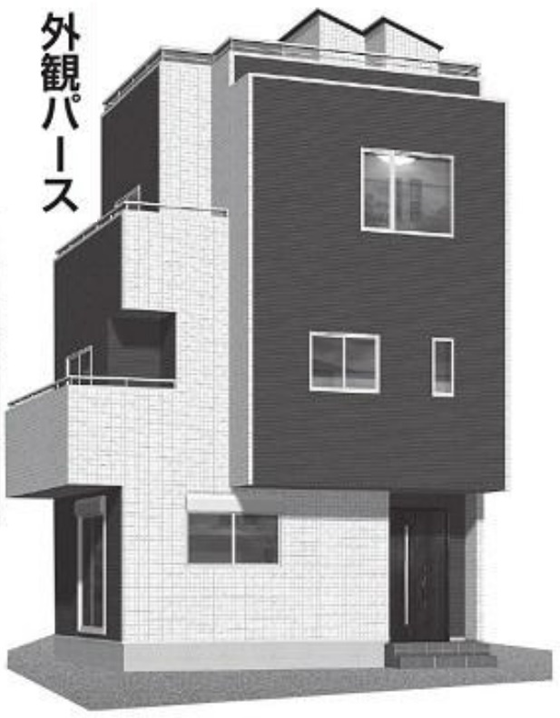 越谷市大沢新築戸建ての外観パース