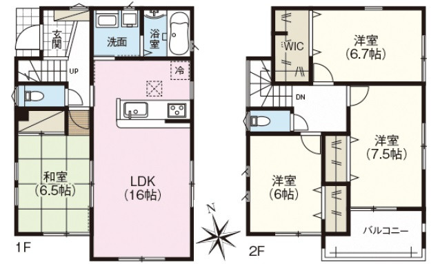 広島市佐伯区坪井1丁目　新築一戸建て(全3棟)の間取り