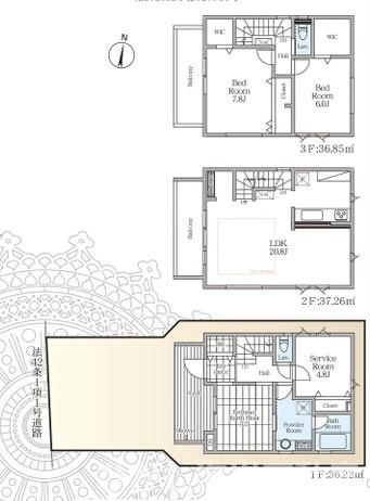 平塚市龍城ケ丘　新築戸建　全３棟の間取り|外用シャワーのある2SLDKです。