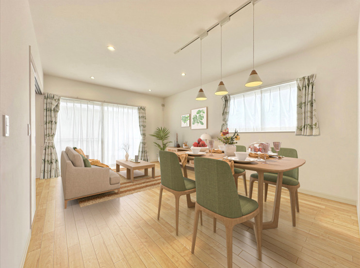 中央区高林4丁目の居間・リビング|居住中でプライバシー確保のため、既存の家具を消しました。代わりにイメージ画像による家具を配置しております。