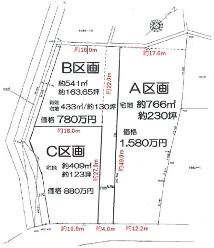 鳩山町赤沼売地の土地図