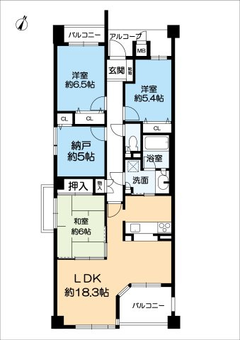 グランステイツ六甲・桜通の間取り|３LDK＋Ｓ・リビング18.3帖・専有面積：91.49㎡・2025年1月リフォーム完工