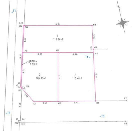茅ヶ崎市矢畑　売地　全3区画の土地図|対象地は①です。
