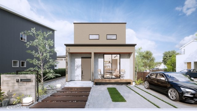真鶴二丁目の外観パース|PLAN②　外観パース　延床33坪
本体価格：1,990万円
