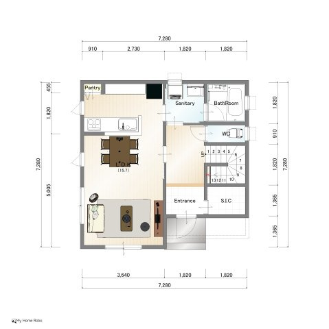 足原一丁目（2期）の外観パース|PLAN①　1階間取図