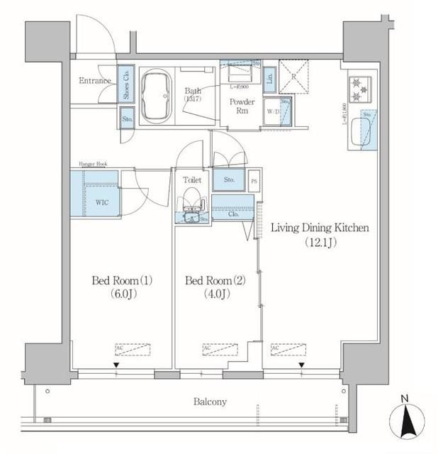 Opus Residence上野元浅草の間取り|2LDK 50.41㎡　南向き