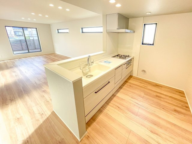 新築分譲［ミラクラス稲毛東］のキッチン|【A号棟】
プルオープンの食器洗浄乾燥機付き、水栓には浄水器が内蔵されています