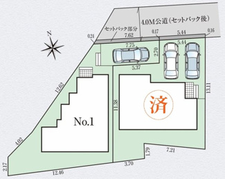 【区画図】 | 府中市小柳町4丁目　新築戸建て（全2棟）1号棟　4098万円 | 土地：125.77㎡（38.04坪）