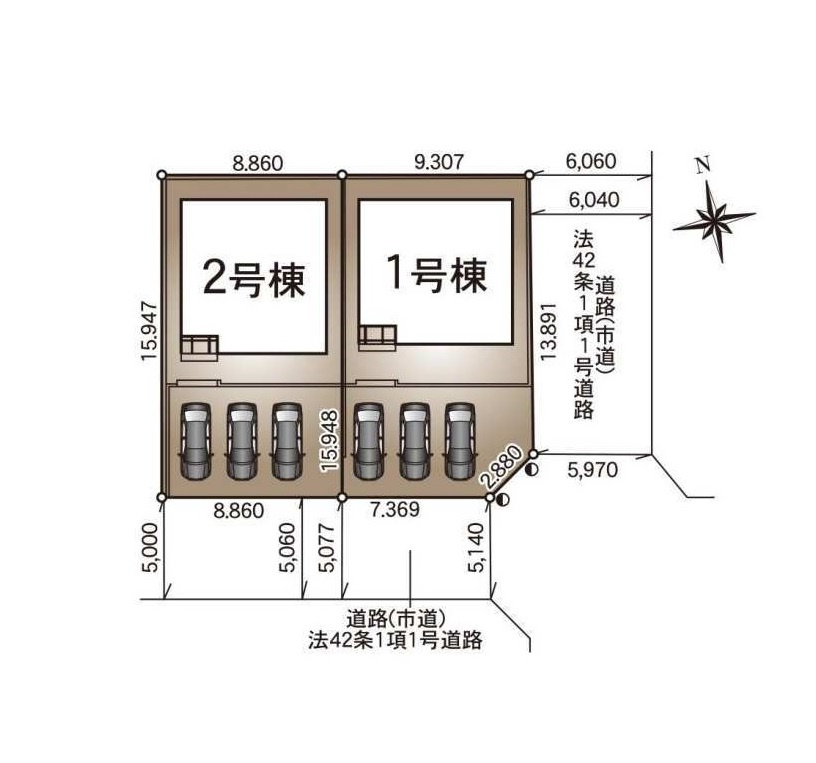 宮崎市赤江第5-2棟（1号棟）の区画図|配置図（1号棟）