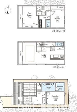 平塚市龍城ケ丘　新築戸建　全３棟の間取り|外用シャワーのある2SLDKです。