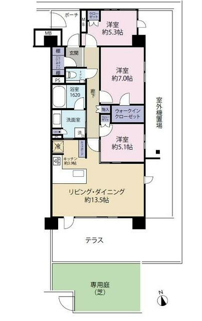 一条レジデンス西伊場の間取り|3LDK+テラス専用庭付き！