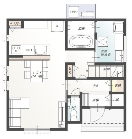 石立町　新築戸建　3号地（全8区画）の間取り|1Ｆ　45.56㎡