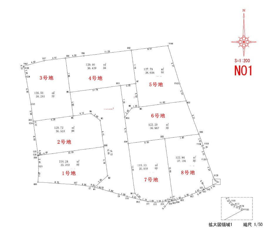 石立町　建築条件付き　売土地　6号地　（全8区画）の区画図
