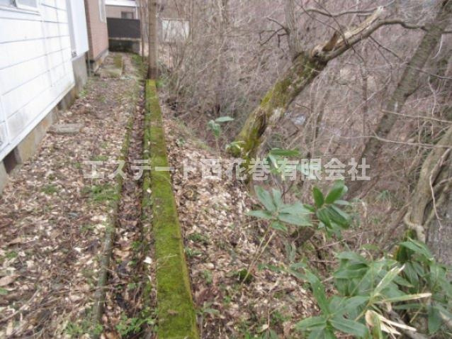 湯口洗沢　土地建物の周辺|裏側が急斜面になっています。かろうじて豊沢川が見えます。川の音は聞こえます。