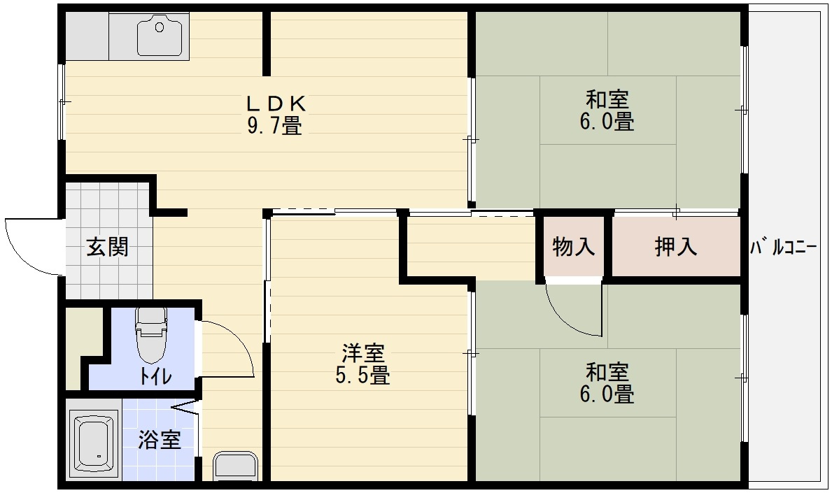 玉手山ハイツ3号館の間取り