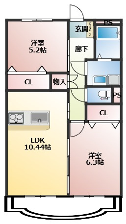 ガーデンハイツ永野Ⅲ B棟の間取り|※間取り反転の場合あり、内装が若干異なる場合がございます