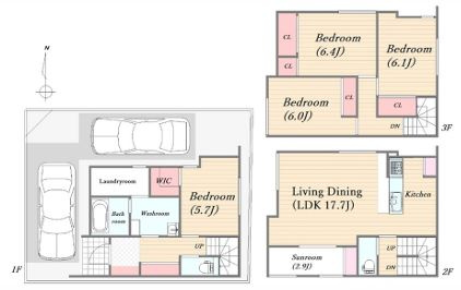 佐伯区三筋二丁目　№35480の間取り|3階建て
４ＬＤＫ