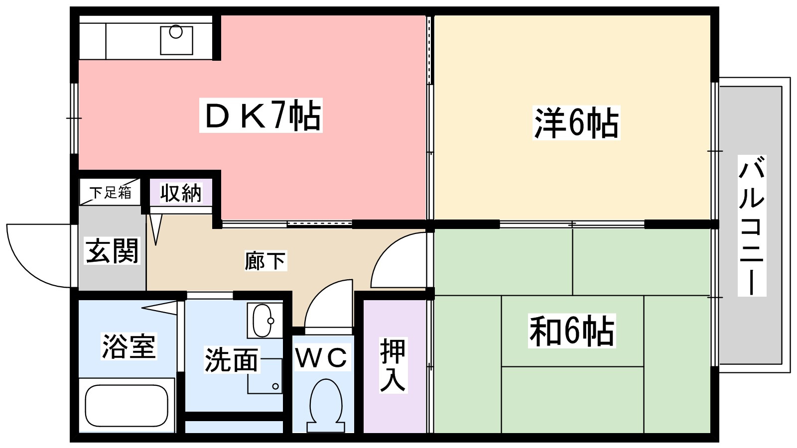 コンフォート北沢の間取り|少し広めの２DK