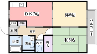 【間取り】 | コンフォート北沢 | 少し広めの２DK