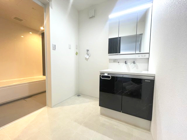 佐伯区三筋二丁目　№35481の独立洗面台|3面鏡の裏には
便利な収納付き