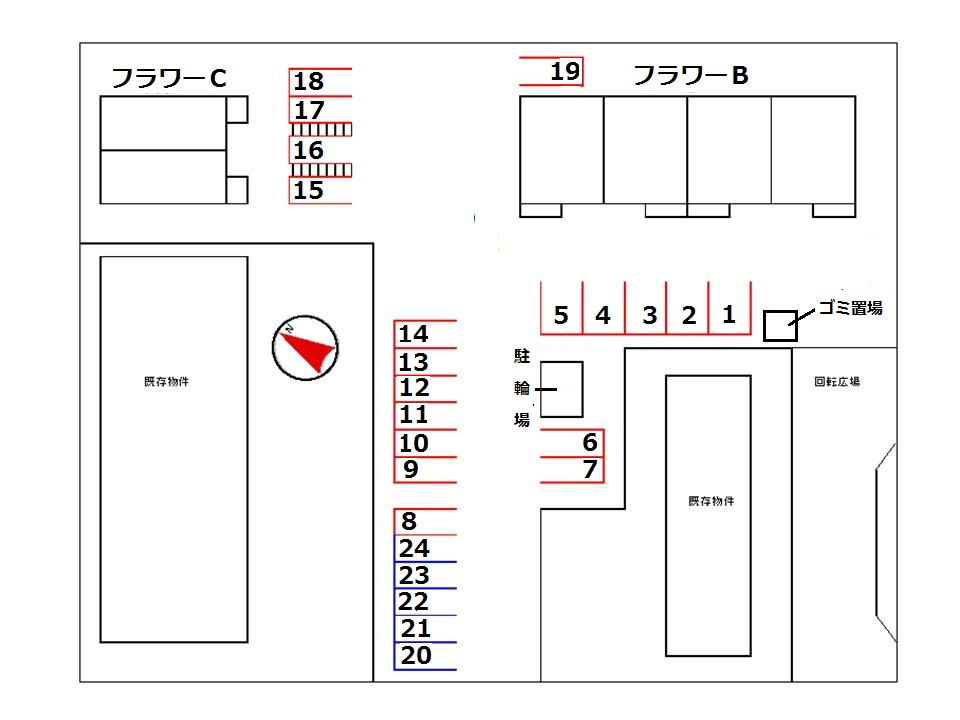 フラワーＢの区画図|駐車場