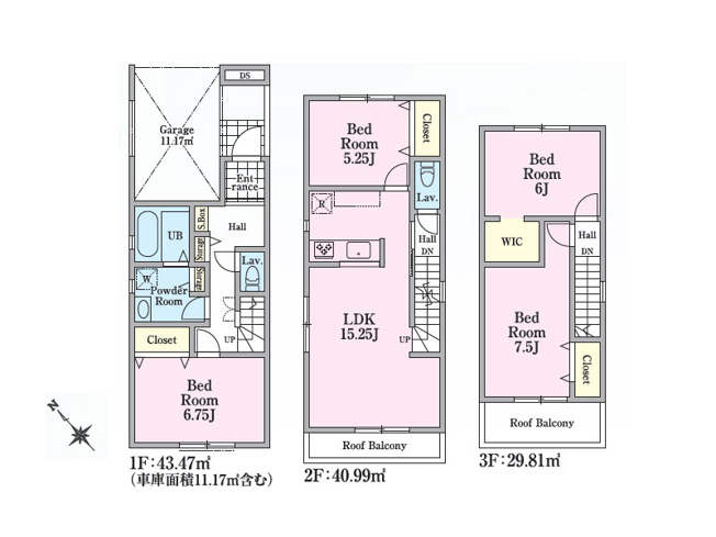 【間取り】 | ふじみ野市上福岡5丁目　新築一戸建住宅　全2棟　(ふじみ野店) | 1号棟/人目が気になりにくく開放的な2階リビングの住まい。
大容量のウォークインクローゼットなど収納スペースも豊富です。