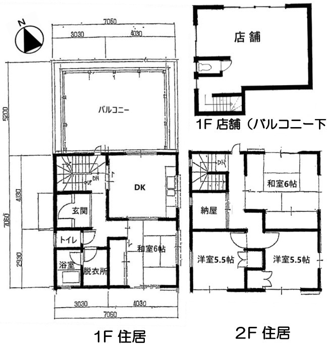 大津市向陽町の住宅付店舗戸建の間取り