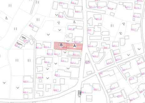 都城市金田町の売地の土地図|分割案（A・B）