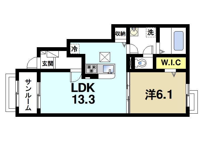 カーサ　サリチェの間取り|ゆったりと暮らせる1LDKの間取りです。