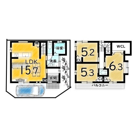 高槻市東五百住町２丁目の売地の土地図＋建物プラン例