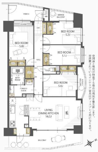 セレナハイムパークステージ桶川の間取り|全部屋に窓が付いているので、明るく開放的な印象です。キッチンからリビングが見えるので、家事をしながら家族団欒の時間をつくれます！３面バルコニーで、お洗濯はもちろん、ガーデニングもできます。