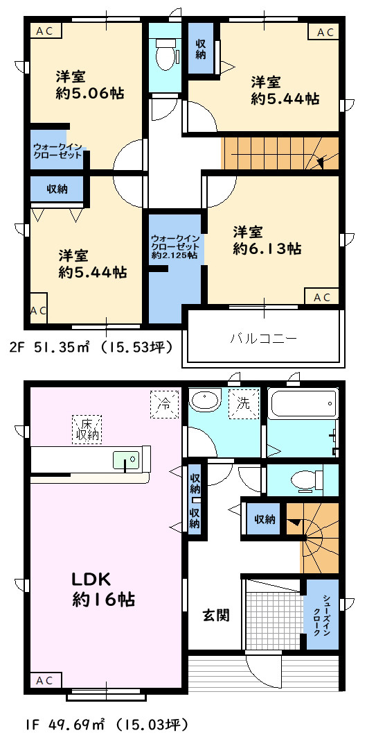 碧南市住吉町の区画図|1号棟　並列駐車3台可能（車種による）