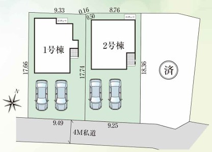 【新築戸建】　いわき市小名浜大原12期　全3棟の区画図|区画図です。ご参照ください。