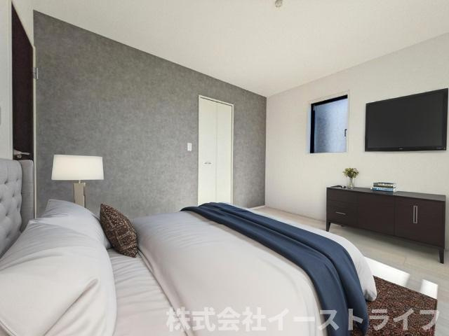 【新築戸建】　いわき市泉町下川3期5棟の寝室|4号棟の寝室に家具を配置したイメージ画像です。ご参照ください。 ※本画像はCGで作成しており、実際に現地に 家具は置かれておりません。また、価格に 家具は含まれておりません。